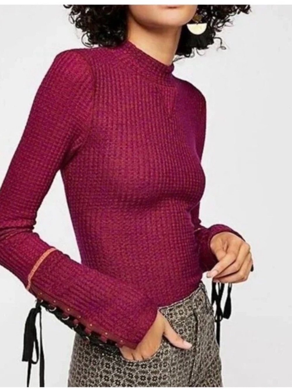 Free People Mountaineer Lace-Up Thermal Top in
Magenta